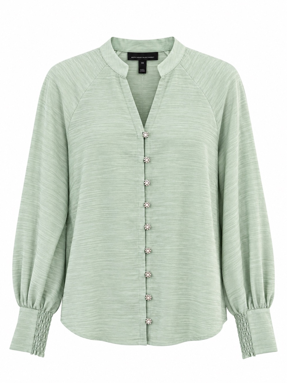 White House Black Market Pistachio Latte Crystal-Embellished Button Down Shirt